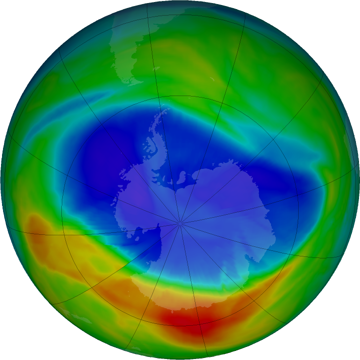 Antarctic ozone map for 09 September 2016